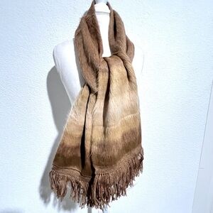 Chilean Alpaca Wool Brown & Tan Ombré Fringe Handmade Scarf Unisex New